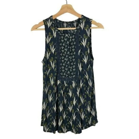 Ann Taylor LOFT Navy Blue Green Tulip Floral Tank Top S - Picture 1 of 3